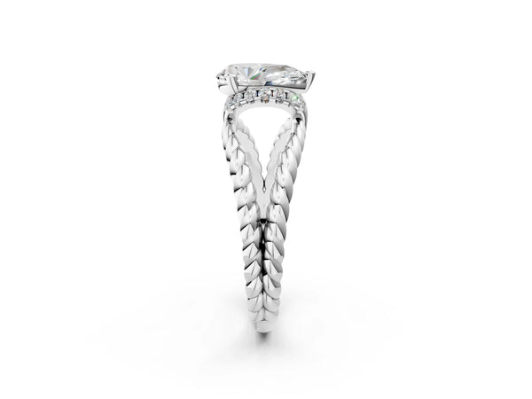 White gold Pear Halo Twisted Band Four-Prong Ring