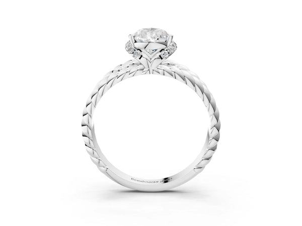 White gold Pear Halo Twisted Band Four-Prong Ring