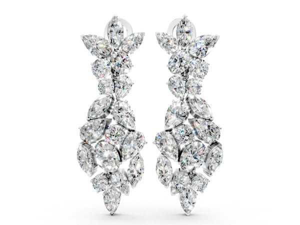 White gold Pear, Marquise and Oval Diamond Floral Drop Earrings