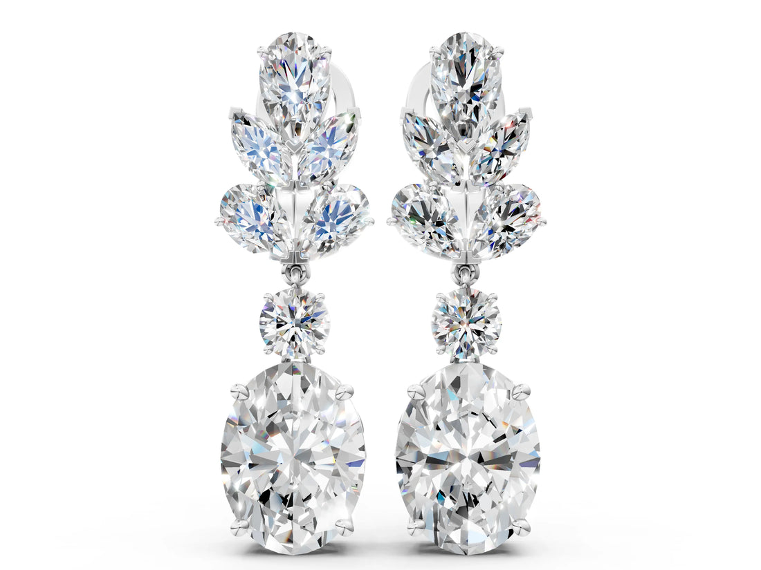 White gold Pear, Marquise and Round Diamond Sacramento Drop Earrings