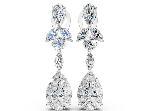 Silver Pear, Marquise and Round Diamond Vancouver Drop Earrings