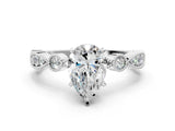 White gold Pear Milgrain Bezel Diamond Engagement Ring with Solitaire Prong Setting_186