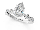 White gold Pear Milgrain Bezel Diamond Engagement Ring with Solitaire Prong Setting_196