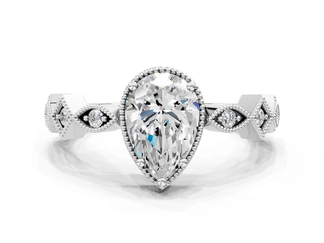 White gold Pear Milgrain Marquise Diamond Twist Band Ring_38