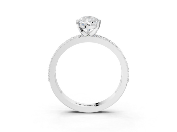White gold Pear Cut Diamond Milgrain Pavé Engagement Ring with Four-Prong Setting