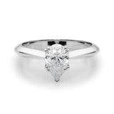 White gold Pear-Shaped Solitaire Diamond Ring with Tapered Band and Six-Prong Setting