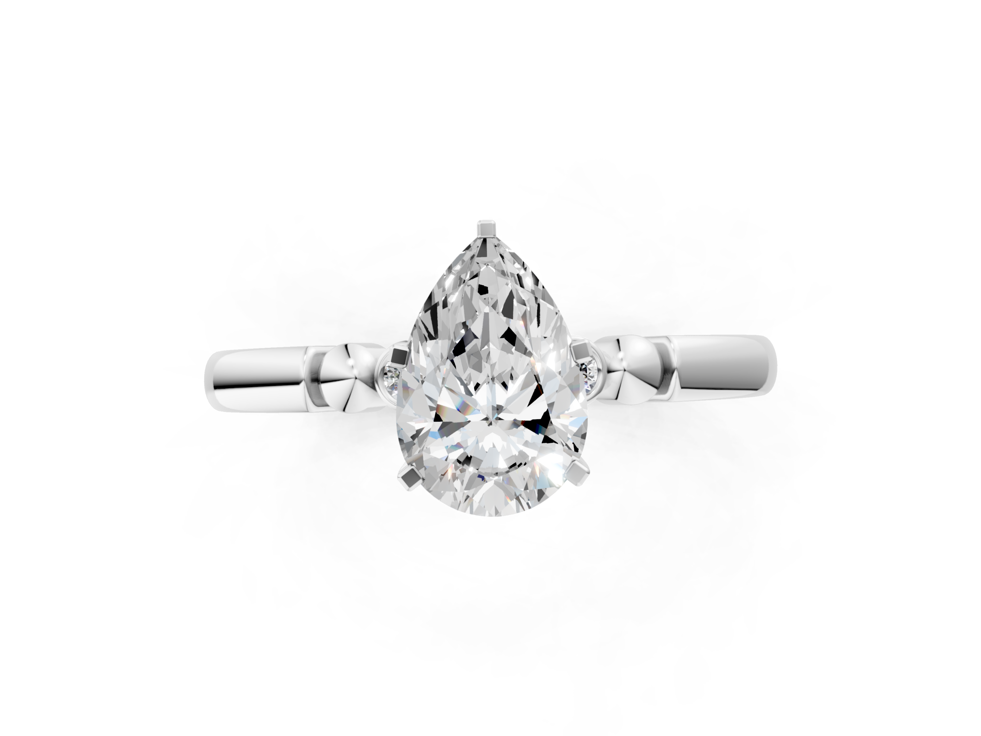 White gold Pear Solitaire Beaded Band with Four-Prong Setting_52