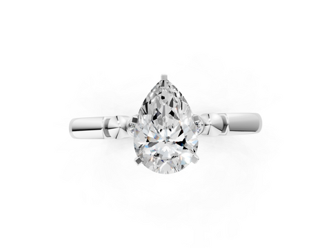 White gold Pear Solitaire Beaded Band with Four-Prong Setting_52