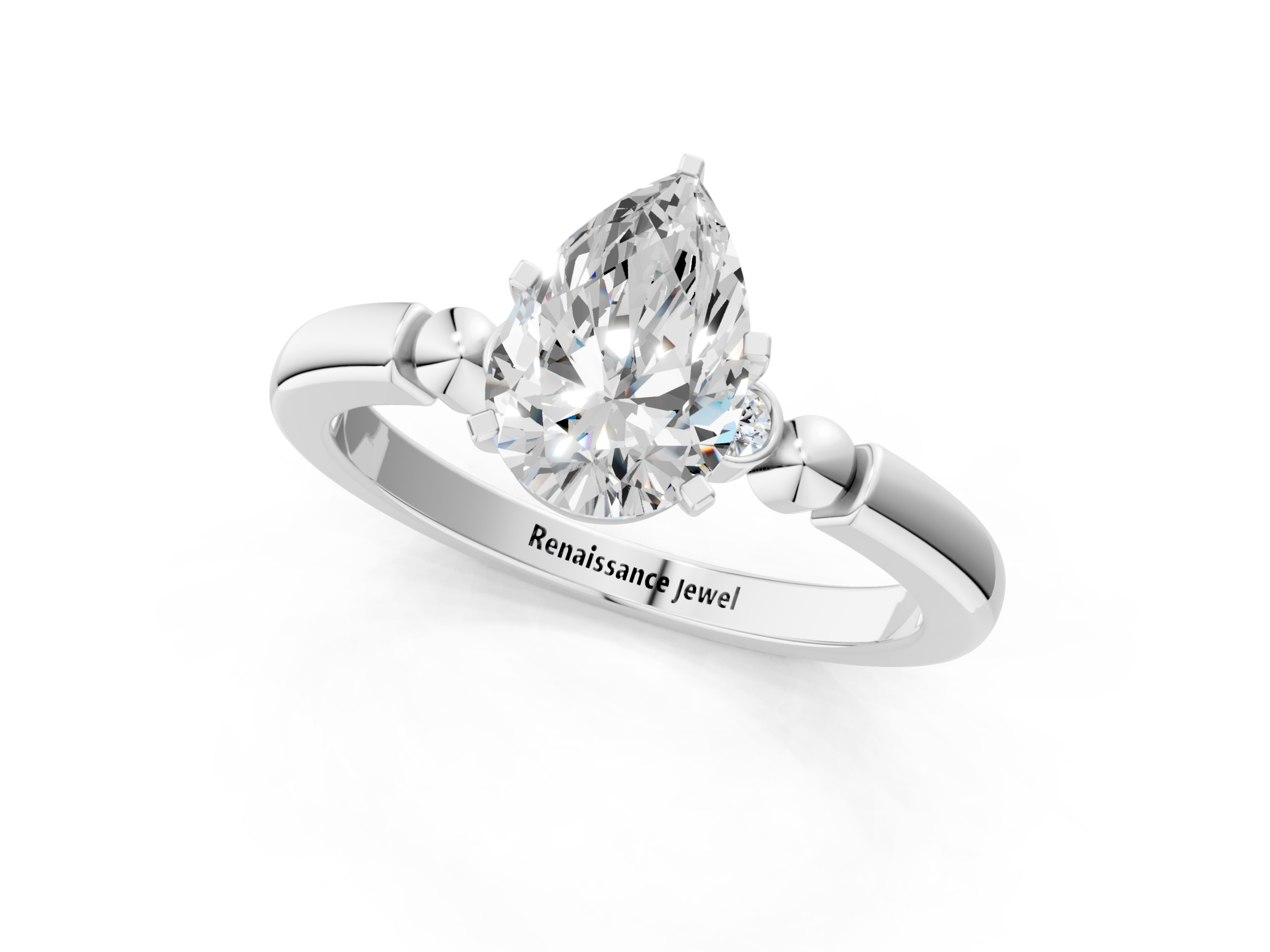 White gold Pear Solitaire Beaded Band with Four-Prong Setting_53