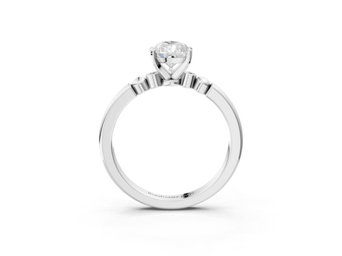 White gold Pear Solitaire Beaded Band with Four-Prong Setting_55