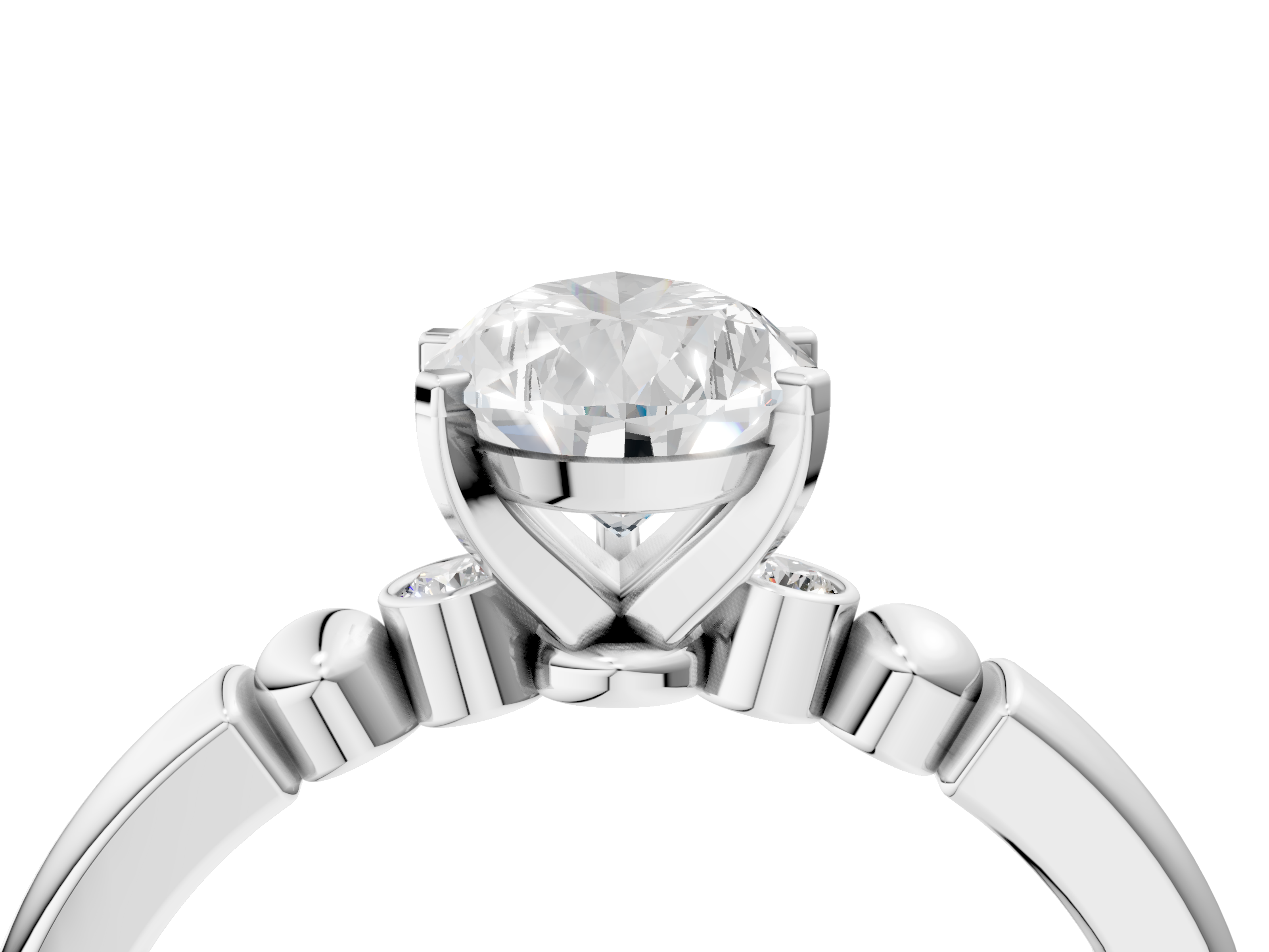 White gold Pear Solitaire Beaded Band with Four-Prong Setting_56