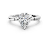 White gold Pear Solitaire Beaded Band with Four-Prong Setting_86