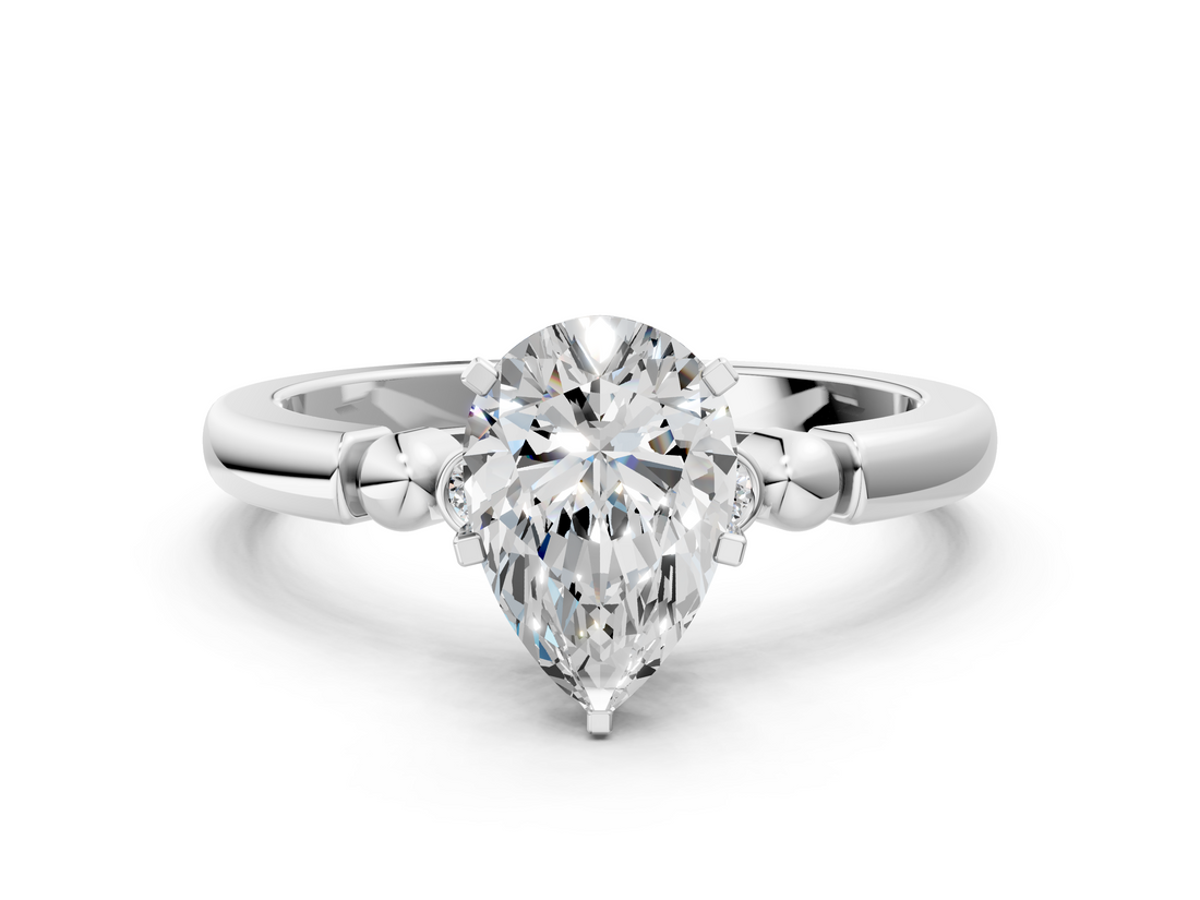 White gold Pear Solitaire Beaded Band with Four-Prong Setting_87