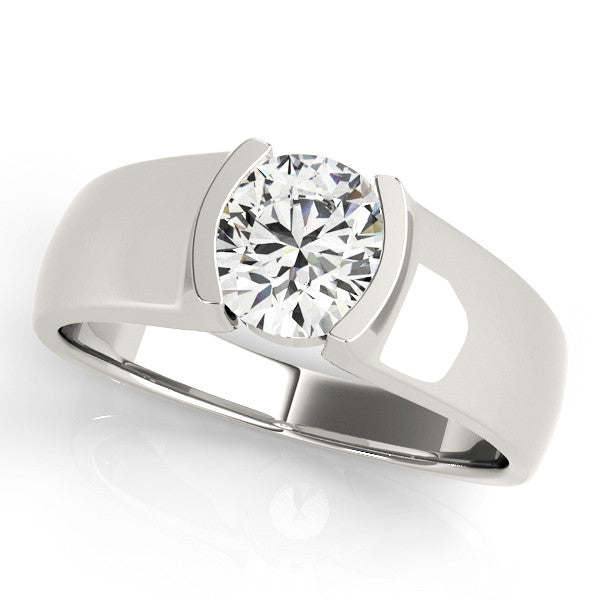 White gold Round Solitaire Bezel Set Diamond Ring with Wide Band
