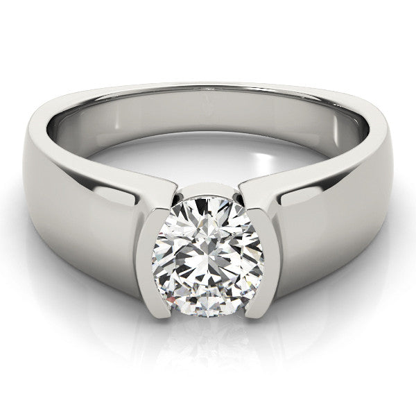 White gold Round Solitaire Bezel Set Diamond Ring with Wide Band