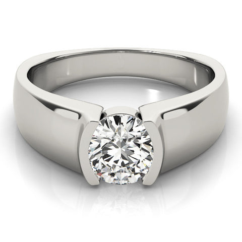 White gold Pear Solitaire Bezel Set Diamond Ring with Wide Band 2
