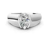 White gold Pear Solitaire Bezel Set Diamond Ring with Wide Band_3