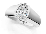 White gold Pear Solitaire Bezel Set Diamond Ring with Wide Band_4