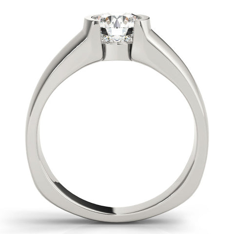 White gold Pear Solitaire Bezel Set Diamond Ring with Wide Band