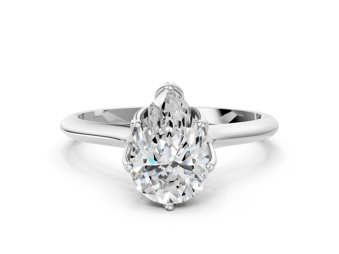 White gold Pear Solitaire Cathedral Diamond Ring with Six-Prong Setting_25