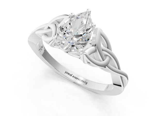 White Gold Pear-Shaped Celtic Knot Solitaire Engagement Ring Setting with Open Knot Shoulders