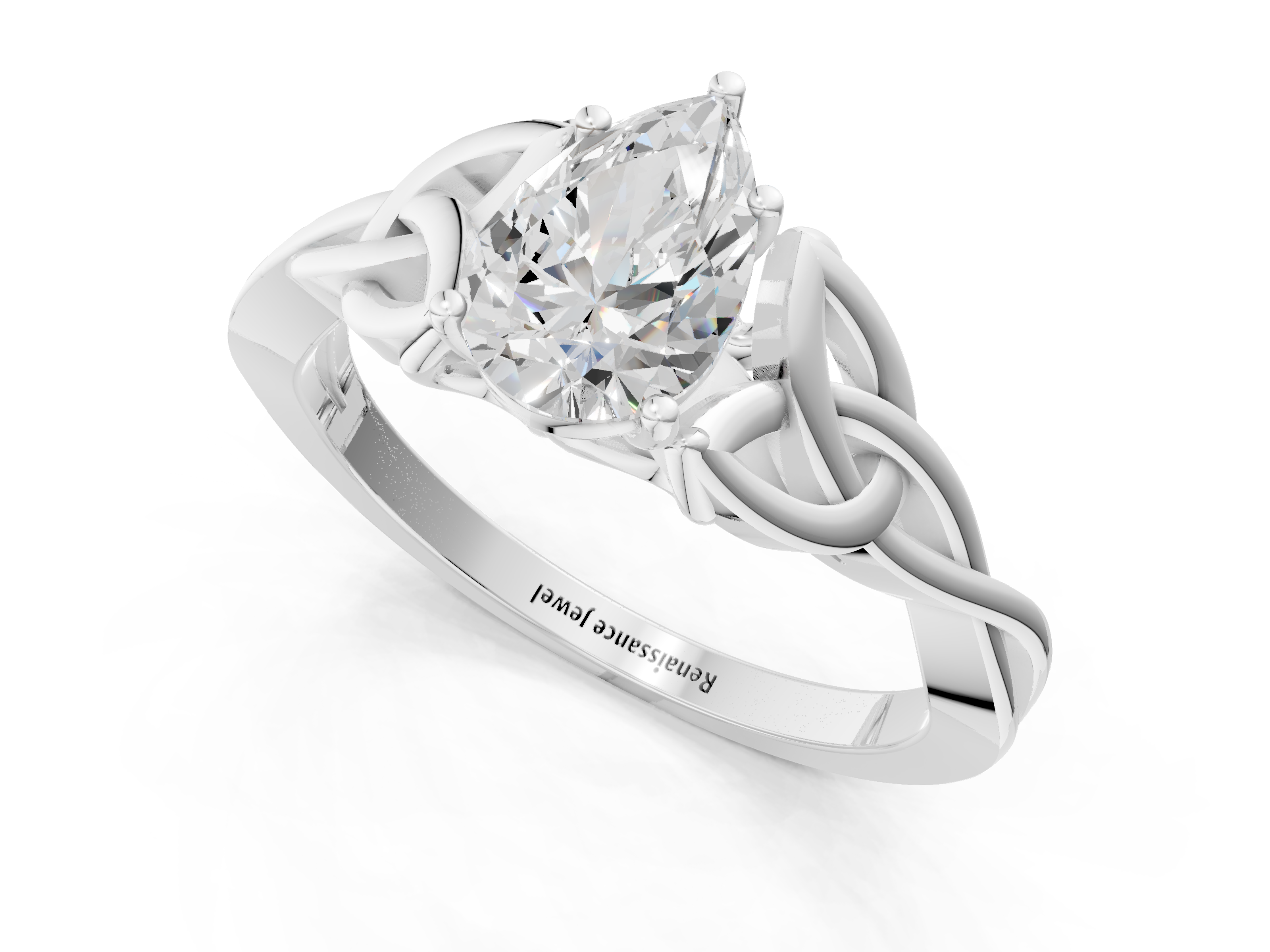 White gold Pear Solitaire Celtic Knot Engagement Ring with Four-Prong Setting_69