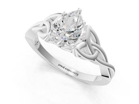 White gold Pear Solitaire Celtic Knot Engagement Ring with Four-Prong Setting_69