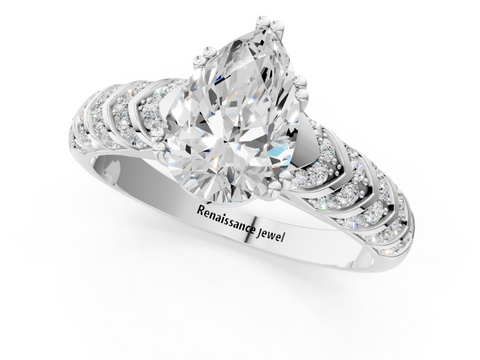 White gold Pear Solitaire Chevron Pave Diamond Engagement Ring with Six-Prong Setting_4