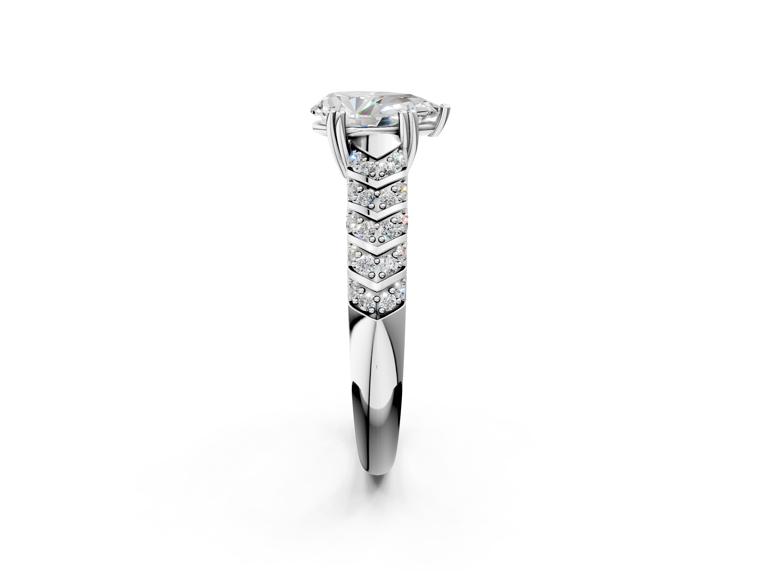 White gold Pear Solitaire Chevron Pave Diamond Engagement Ring with Six-Prong Setting_5