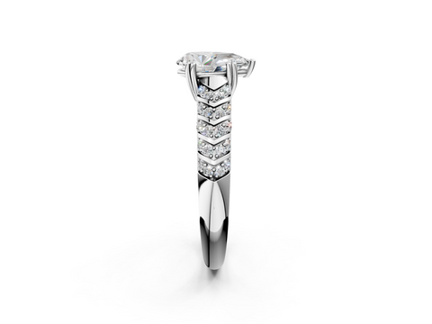 White gold Pear Solitaire Chevron Pave Diamond Engagement Ring with Six-Prong Setting_5