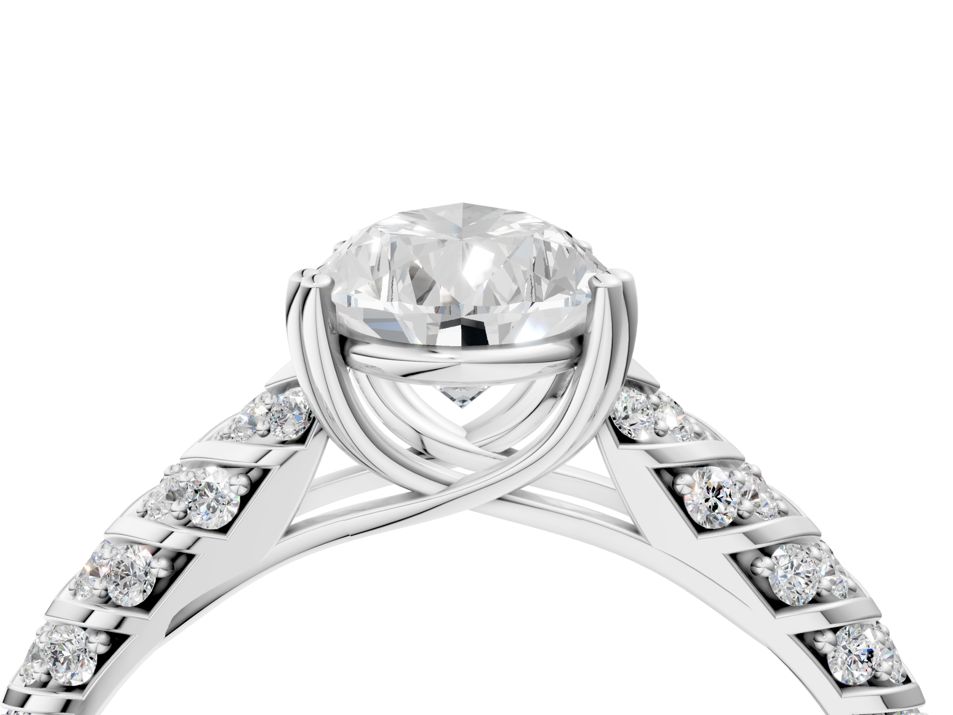 White gold Pear Solitaire Chevron Pave Diamond Engagement Ring with Six-Prong Setting_7