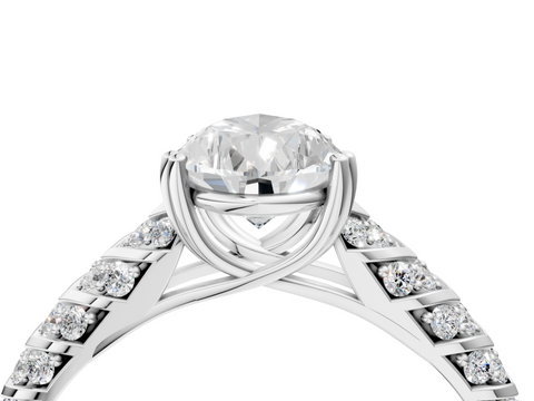 White gold Pear Solitaire Chevron Pave Diamond Engagement Ring with Six-Prong Setting_7