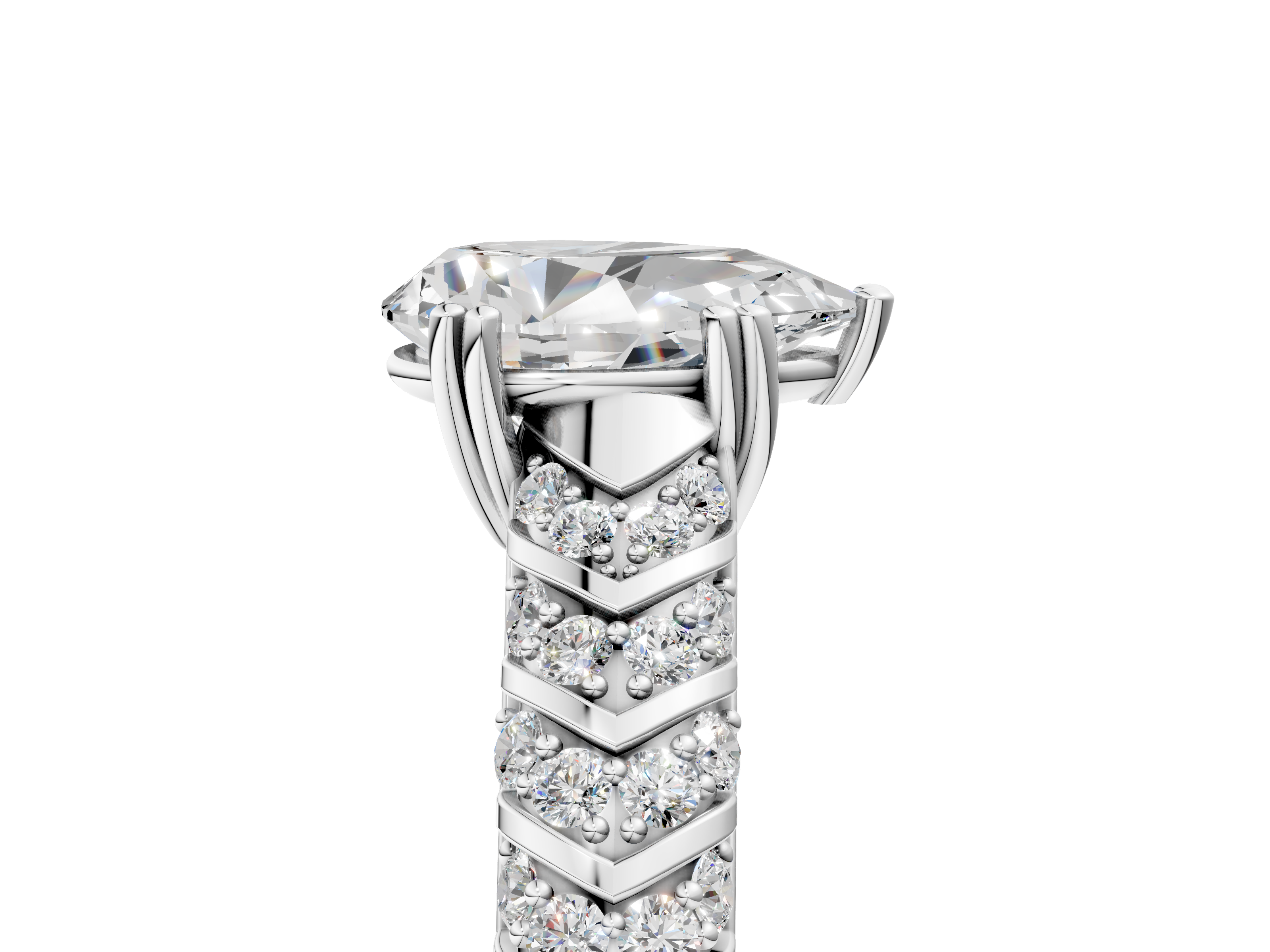 White gold Pear Solitaire Chevron Pave Diamond Engagement Ring with Six-Prong Setting_8
