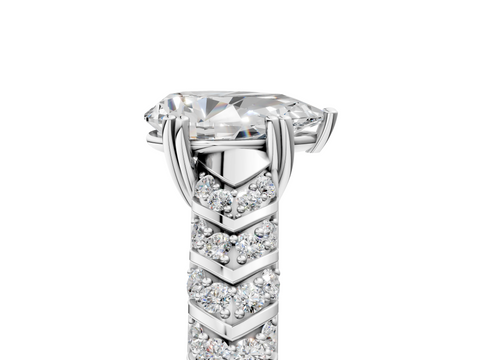 White gold Pear Solitaire Chevron Pave Diamond Engagement Ring with Six-Prong Setting_8