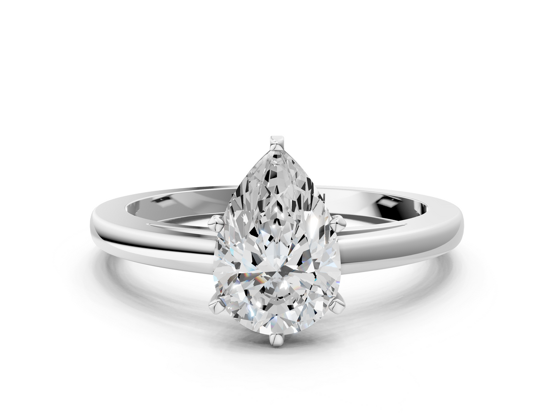 White gold Pear Solitaire Diamond Engagement Ring with Four-Prong Setting on a Classic Band_24