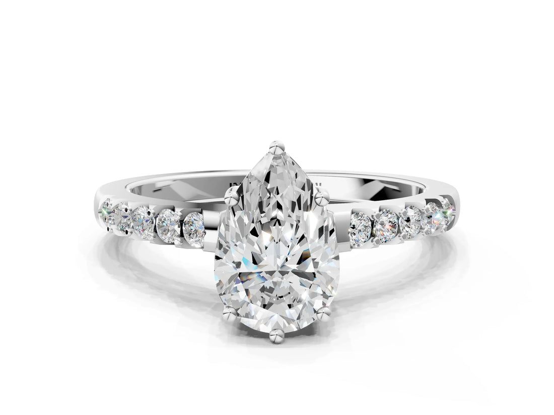 White gold Pear Solitaire Diamond Engagement Ring with Pavé Band and Six-Prong Setting_56