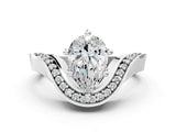 White gold Pear Solitaire Diamond Engagement Ring with Pave Band and Four-Prong Setting 1