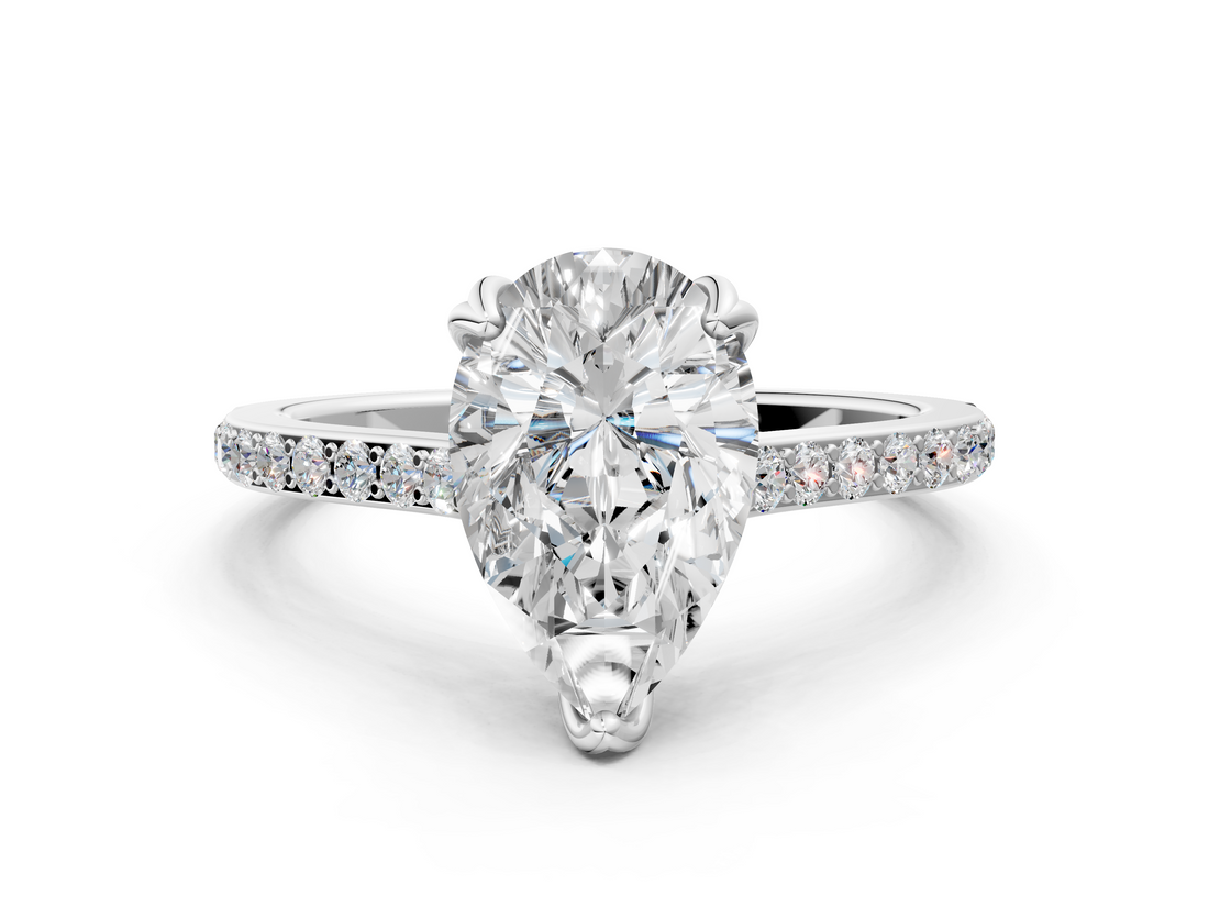White gold Pear Solitaire Diamond Engagement Ring with Pave Band and Six-Prong Setting_82