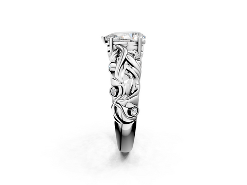 White gold Pear Solitaire Diamond Leaf Vine Band with Prong Setting_62