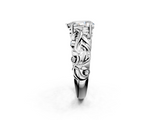 White gold Pear Solitaire Diamond Leaf Vine Band with Prong Setting_66