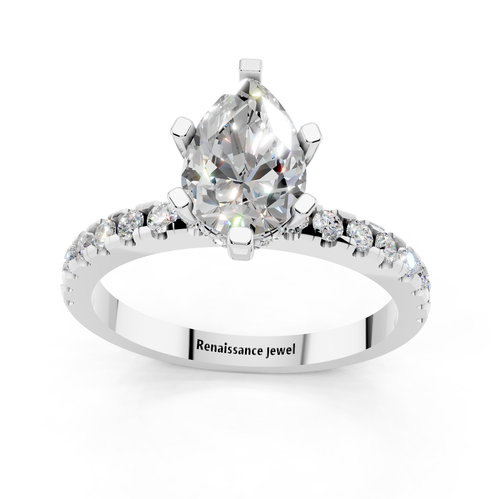 White gold Pear Solitaire Diamond Pavé Band with Four-Prong Setting_198