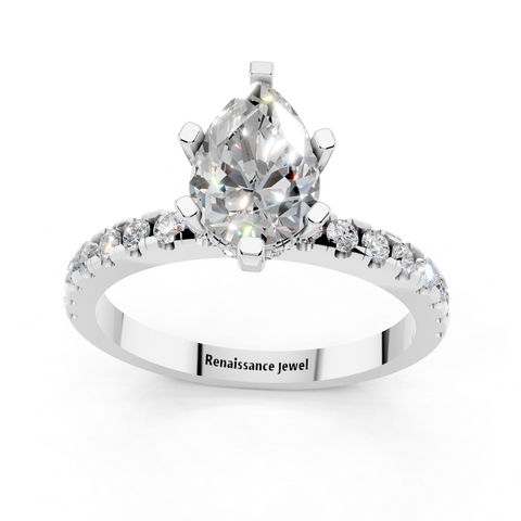 White gold Pear Solitaire Diamond Pavé Band with Four-Prong Setting_198