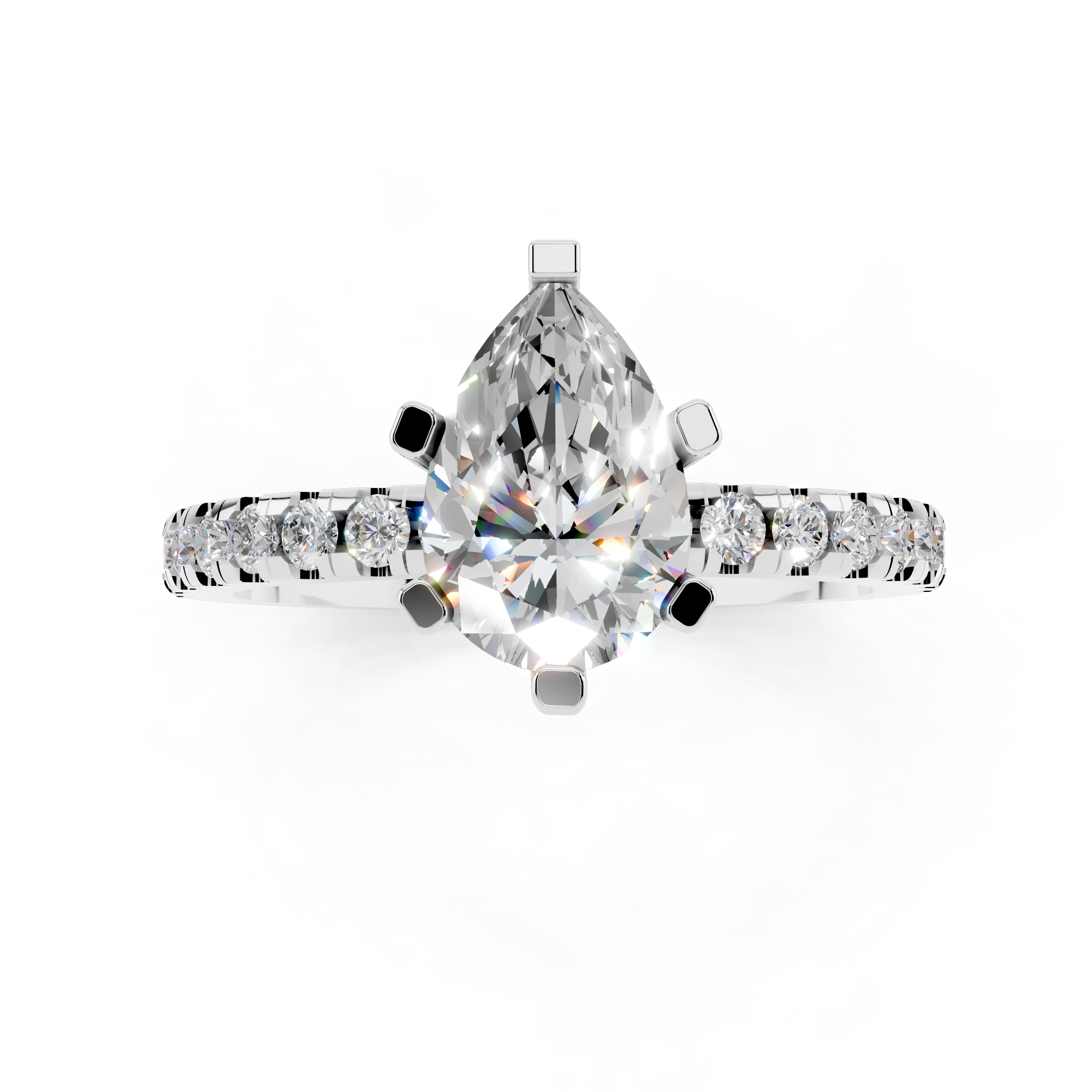 White gold Pear Solitaire Diamond Pavé Band with Four-Prong Setting_199