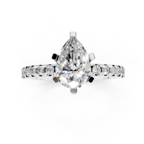 White gold Pear Solitaire Diamond Pavé Band with Four-Prong Setting_199