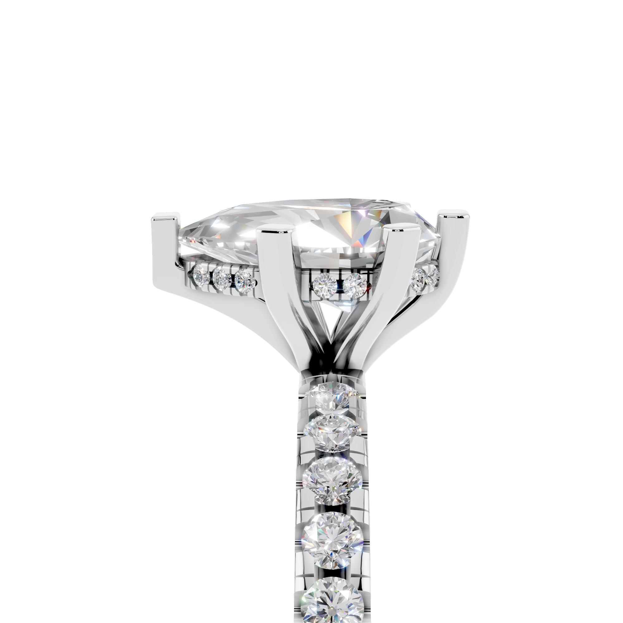 White gold Pear Solitaire Diamond Pavé Band with Four-Prong Setting_202