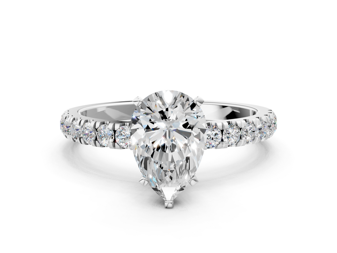 White gold Pear Solitaire Diamond Pavé Band with Four-Prong Setting_58