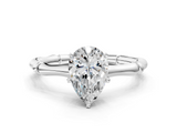 White gold Pear Solitaire Diamond Ring with Bamboo Band and Four-Prong Setting_68