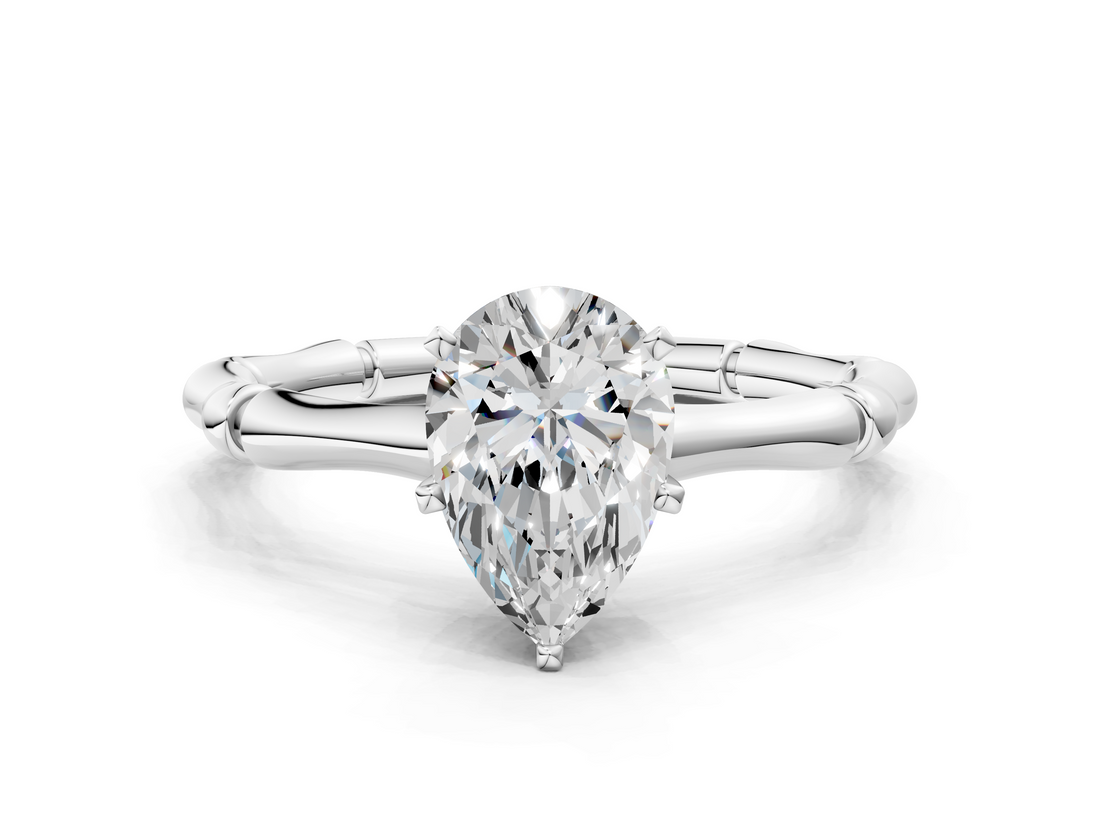 White gold Pear Solitaire Diamond Ring with Bamboo Band and Four-Prong Setting_73