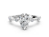 White gold Pear Solitaire Diamond Ring with Bezel Set Side Stones and Prong Setting_24