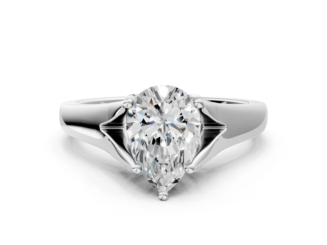 White gold Pear Solitaire Diamond Ring with Cathedral Band and Four-Prong Setting_66